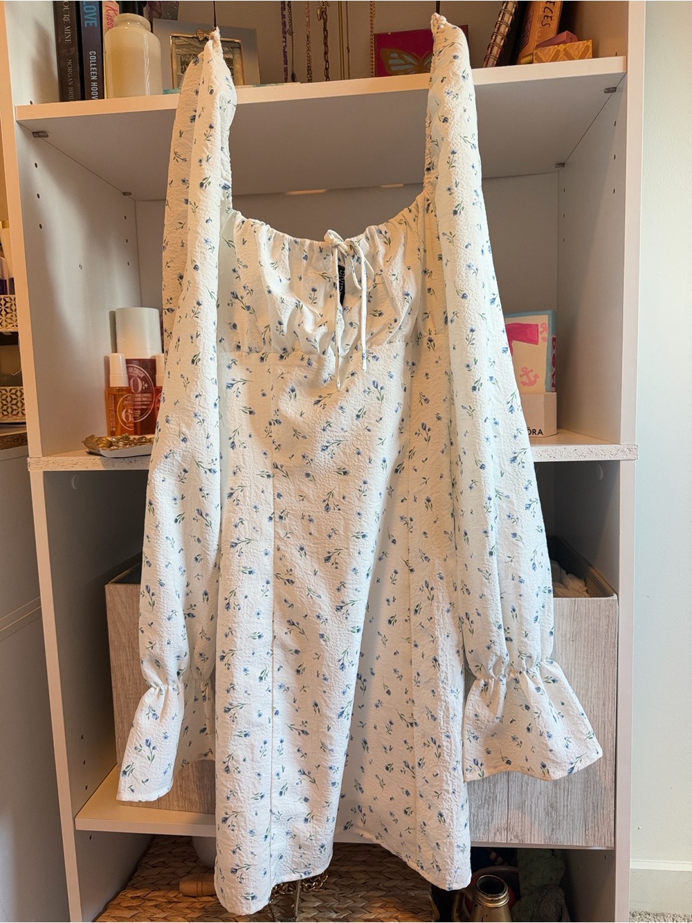 White Floral Smocked Square-Neck dress
